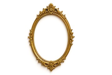 Ornate Gold Oval Frame Isolated on White Background