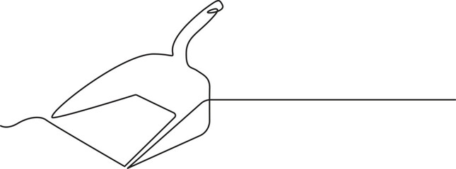 Continuous one line art dustpan vector illustration. simple hand drawn and sketch style. for icons, symbols, signs or logos, Cleaning dustpan and brush in continuous one line art