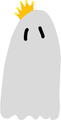 Cute and shy cartoon ghost wearing crown