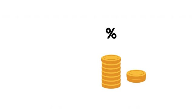 Percentage sign with Stack of coin, red graph trending downwards, Economy recession crisis, inflation, stagflation, business and financial loss