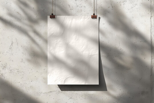 A white A1 size poster mockup on a on a raw concrete background with soft shadows.