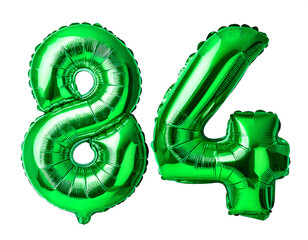 数字の84の形の緑色の風船（Number 84 green foil balloon on white background）
