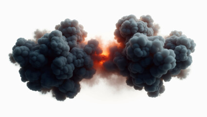 Create a symmetrical visual representation of a powerful explosion or intense combustion event. In the center, fiery orange and red hues should radiate outwards, quickly being enveloped by dense.