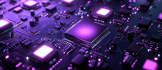 Close-up of a detailed circuit board with glowing components