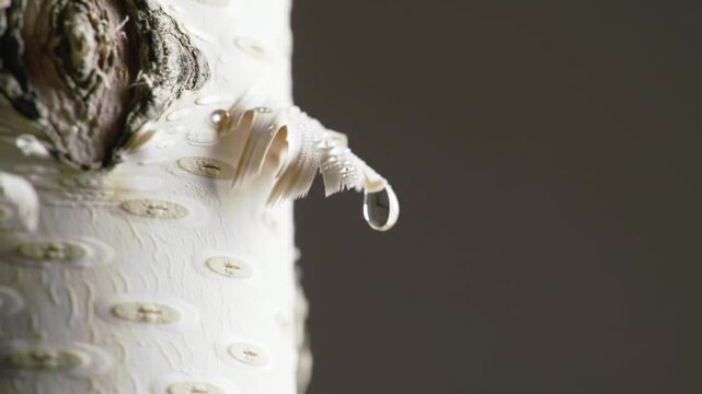Birch Sap Dripping In Spring Macro Shot, Nature's Refreshing Elixir