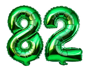 数字の82の形の緑色の風船（Number 82 green foil balloon on white background）

