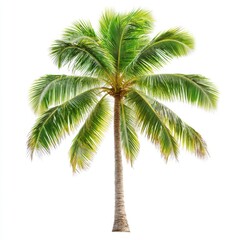 Lush Green Coconut Palm Tree Isolated on White Background