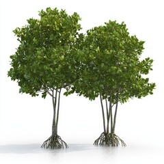 Obraz premium Lush Green Mangrove Trees with Exposed Roots in Shallow Water