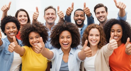 Happy Diverse Group of People Giving Thumbs Up, Smiling and Showing Positive Attitude