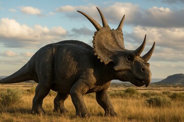 Fototapeta premium Majestic triceratops roaming plains.