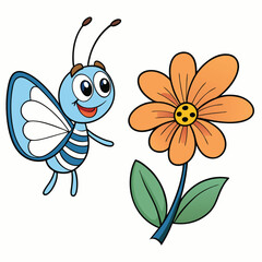 A cartoon style butterfly and tagar
flower.  Colorful Butterfly on Flower Vector