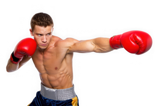 Powerful Boxer, Red Gloves, Studio Shot Fitness, Strength, and Determination in Boxing Photography