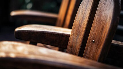 A detailed look at the texture and design of a wooden chair.
