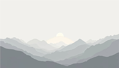 abstract Minimal grey landscape with soft mountain silhouettes Vector background for nature-themed designs or tranquil scenes.