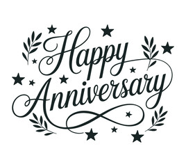 Elegant Happy Anniversary Design with Stars and Leaves