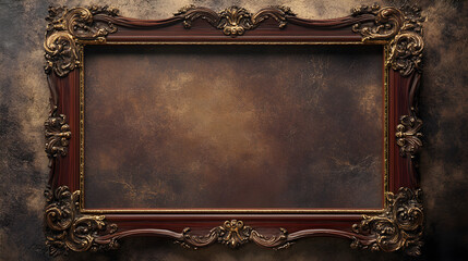 Ornate, vintage gold and wood picture frame on textured background high resolution image
