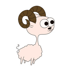 Whimsical ram isolated transparent background. Vector illustration of cute adorable ram. Ideal nursery art kids t-shirt print fabric clothes decor. EPS 10