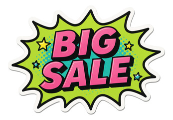 Fototapeta premium Green burst sticker with BIG SALE in bold comic style, vibrant retail promotion sticker on transparent background.