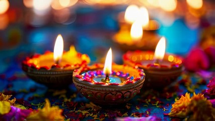 Celebrate the festival of lights with traditional diya lamps and vibrant colors