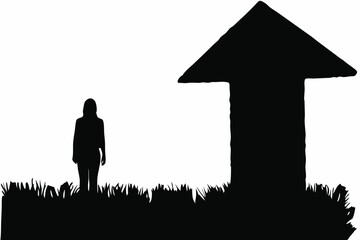 Person Standing at Giant Arrow Pointing Up Representing Growth