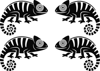 Four black chameleon silhouettes arranged symmetrically on white background © Muhammad Subhan 