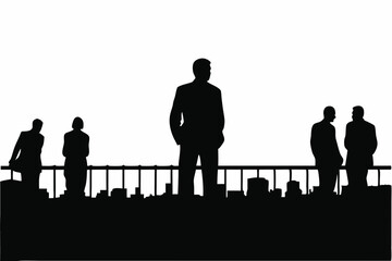 Business Leader Overlooking City from Rooftop at Dawn