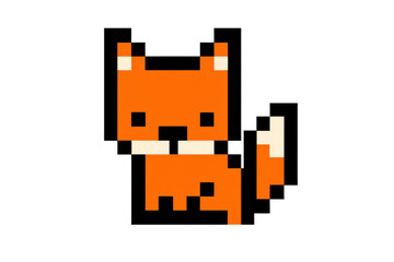 Pixelated orange fox sitting frontally, minimalist cartoon-style rendering against transparent backdrop