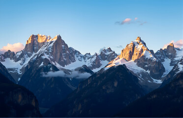 Sunshine Scenery of Snow - Capped Mountain Peaks