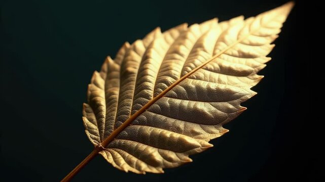A detailed view of a single leaf attached to its stem, highlighting the intricate texture and structure.