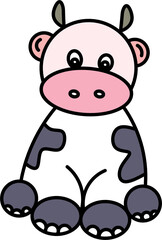Cute Cartoon Cow Illustration with Black and White Spots and Pink Nose