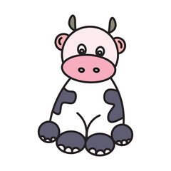 Cute Cartoon Cow Illustration with Black and White Spots and Pink Nose