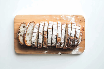 Sliced Sourdough Bread on Wooden Cutting Board on Transparent Background