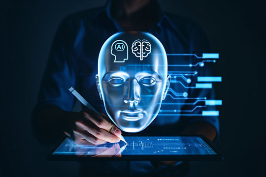 Person Designing AI Technology Futuristic Digital Brain Interface