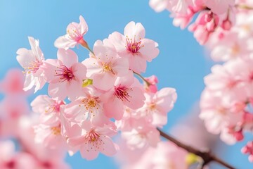 Obraz premium Cherry blossoms blooming against a bright blue spring sky