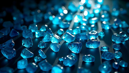Scattered Blue Crystal Rocks on Surface Sparkling with Light