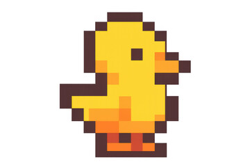 Obraz premium Pixel art yellow duckling waddling cheerfully, evoking vintage gaming charm against transparent backdrop