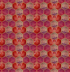 Hexagon tracery seamless texture. Honeycomb. Mosaic, inlay. Stained glass style. Art Deco. Seamless hexagon pattern. For wallpaper, tile, ceramic, linoleum, linens, textile. Jasper tile pattern.