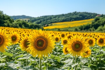 Sunflower field under a clear summer sky