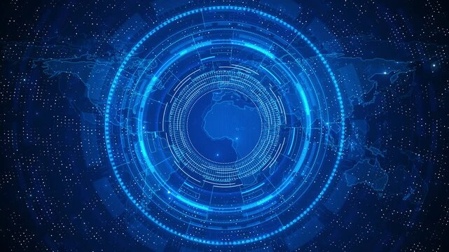 Futuristic HUD Head up display interface High-tech digital world map features data points, graphs, global network connections. Technology digital big data analytics, Technology abstract background 3D - Powered by Adobe