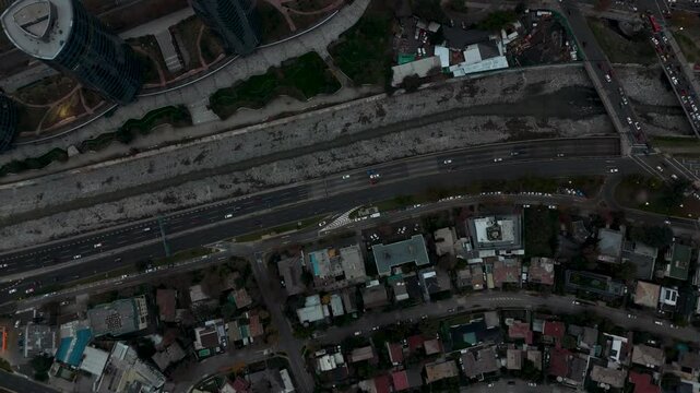 Drone santiago chile costanera tower cordillera de los andes clouds traffic buildings providencia streets