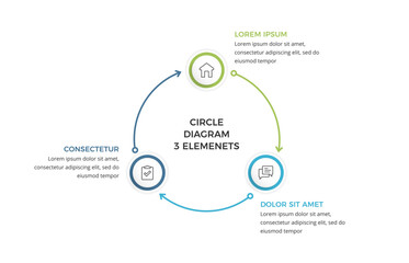 Circular diagram with three connected steps, infographic template, vector eps10 illustration
