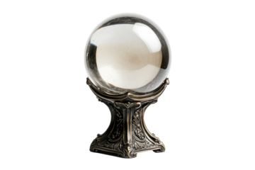 Vintage crystal ball on ornate stand isolated on transparent png