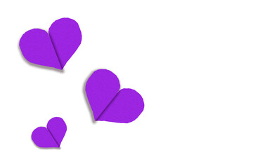 Purple heart shaped paper on transparent background. Collage composition with rough texture of paper. Scalloped edges. Love and romance. Lovely halftone color.