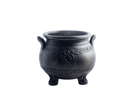 Ancient cauldron with celtic patterns isolated on transparent png