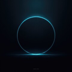 Obraz premium Glowing cyan circle, dark background, subtle light reflection below