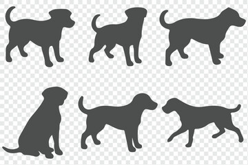 Dogs in different poses, both sitting and standing, created in silhouette style. 