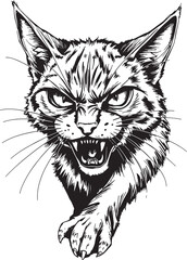 Aggressive cat. Hand drawn vector illustration	