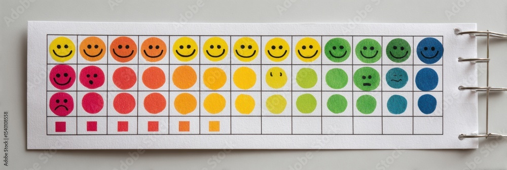 Aufkleber Emotional Check-In Chart for Daily Use Featuring Colorful Smiley Faces and Emotion Indicators for Monitoring Feelings Effectively