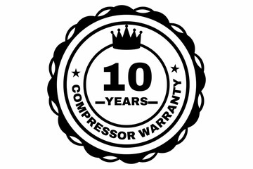 Stamp 10 years compressor warranty, symbol, badge, tag, stamp, best warranty seal stamp, 10 years  compressor warranty seal, stamp, icon, tag, badge, quality 