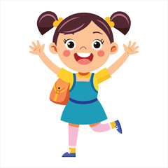 Happy Cartoon School Girl with Backpack: Cheerful Student Illustration for Kids

